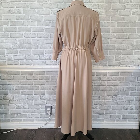 Calvin Klein Button Up Utility Belted Maxi Dress Minimalist 10 Khaki Acadamia - Picture 3 of 8
